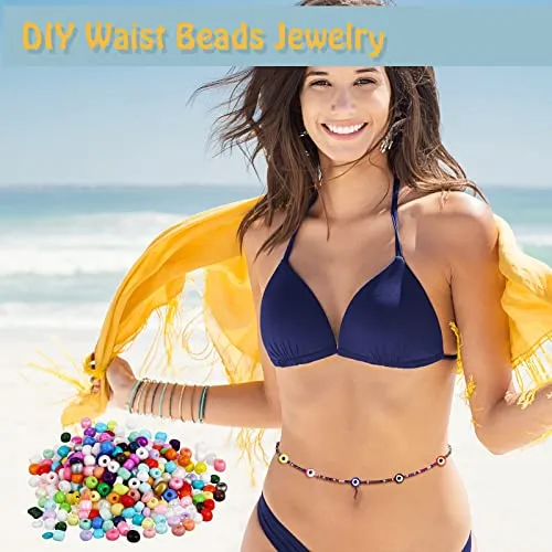 2400 Pcs Evil Eye Beads Kits Includes 400pcs 8 mm Flat Evil Eye Beads 2000pcs 4 mm Glass Seed Beads Colorful Bracelet Making Kit DIY Evil Eye Beads for Jewelry Bracelets Earring Making Kit
