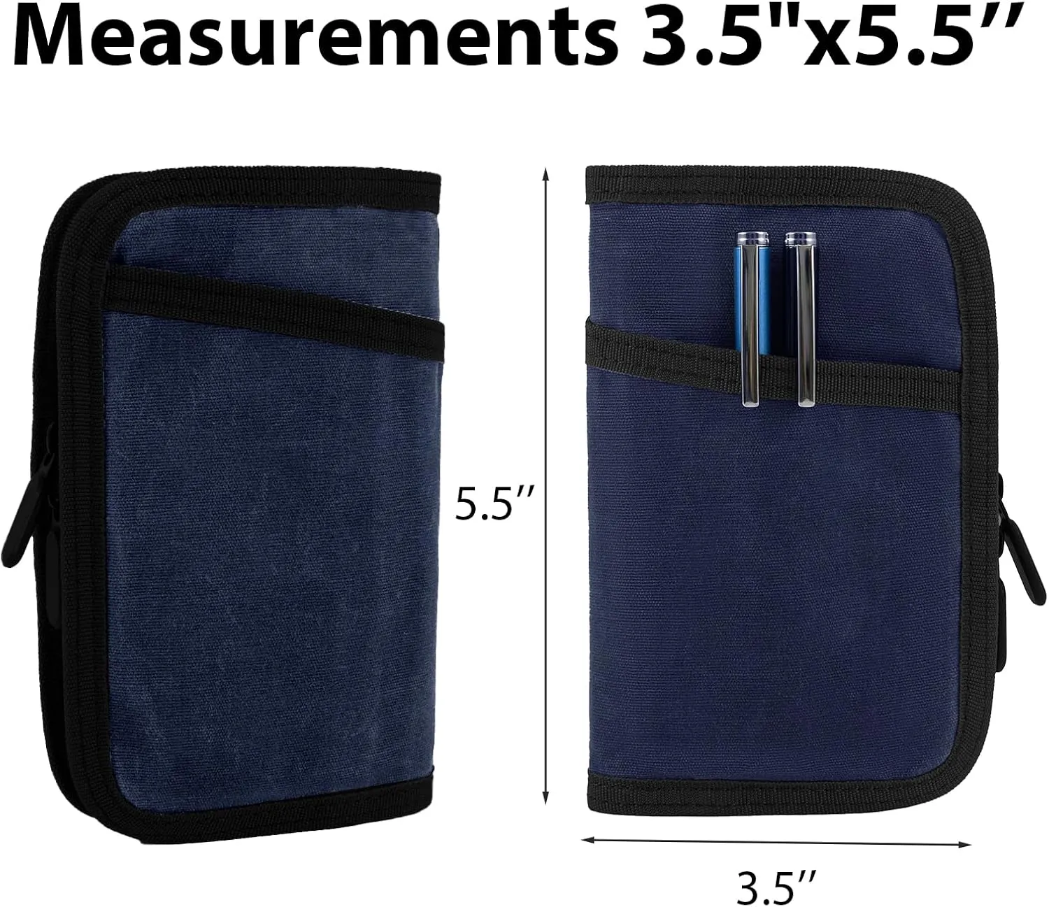 Baizoy Field Notes Notebooks Cover for 3.5 X 5.5 Inch Pocket Notebook Covers With Zipper Pen Holder,Water Resistant Journal Notebook Planner, Classy Waxed Canvas EDC Wallet (BLue)