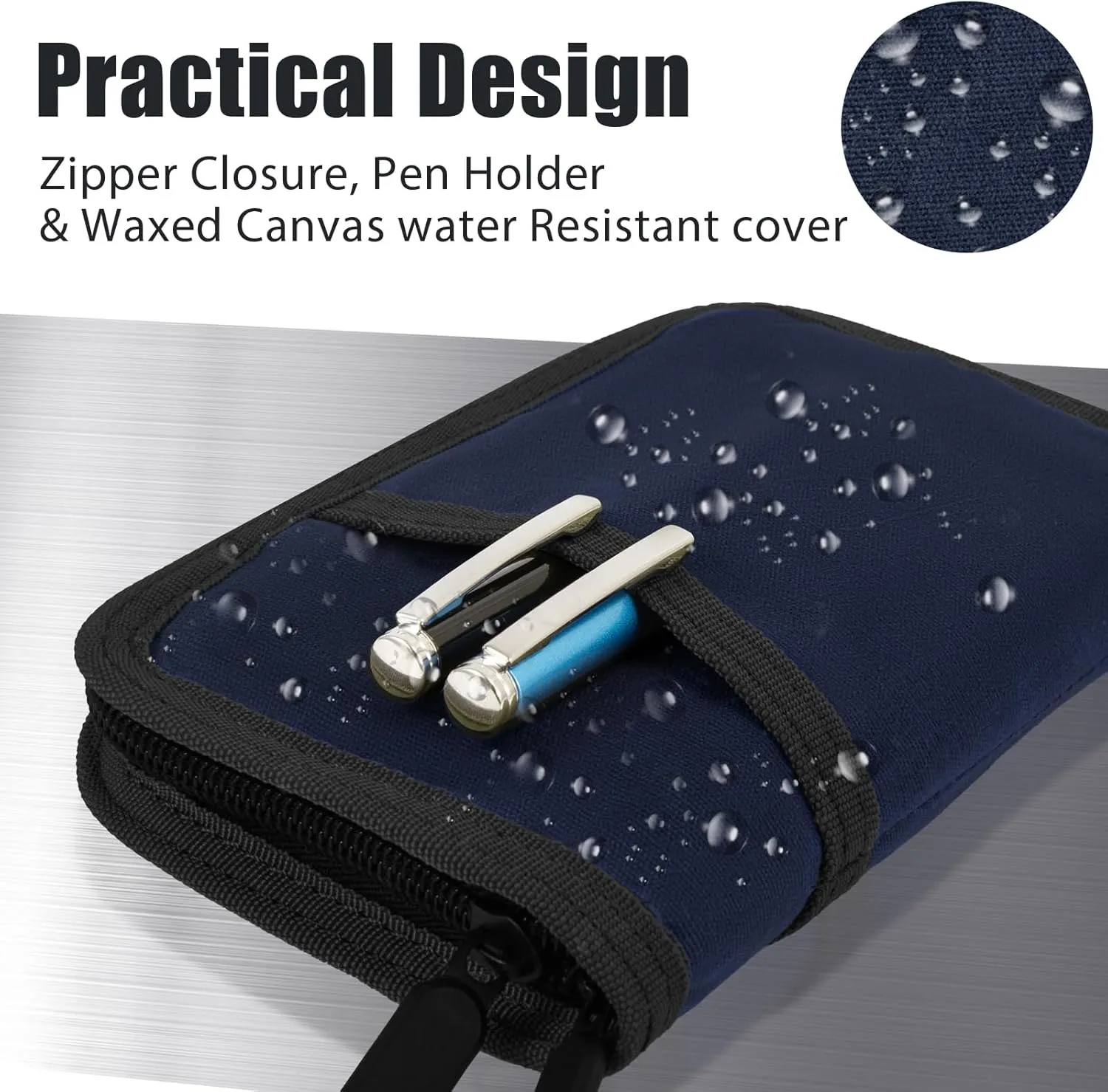 Baizoy Field Notes Notebooks Cover for 3.5 X 5.5 Inch Pocket Notebook Covers With Zipper Pen Holder,Water Resistant Journal Notebook Planner, Classy Waxed Canvas EDC Wallet (BLue)