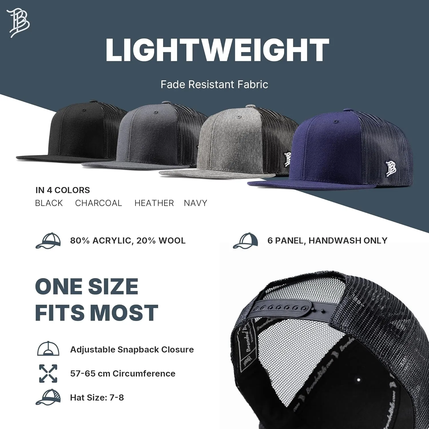 Branded Bills Hardworking PVC Flat Trucker, Snapback Closure, Lightweight, Comfortable Baseball Cap