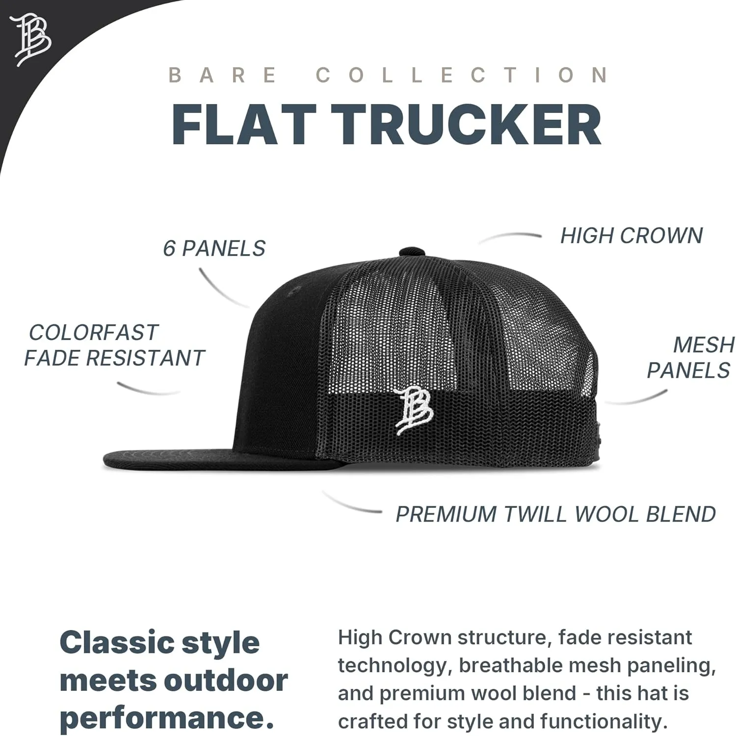 Branded Bills Hardworking PVC Flat Trucker, Snapback Closure, Lightweight, Comfortable Baseball Cap