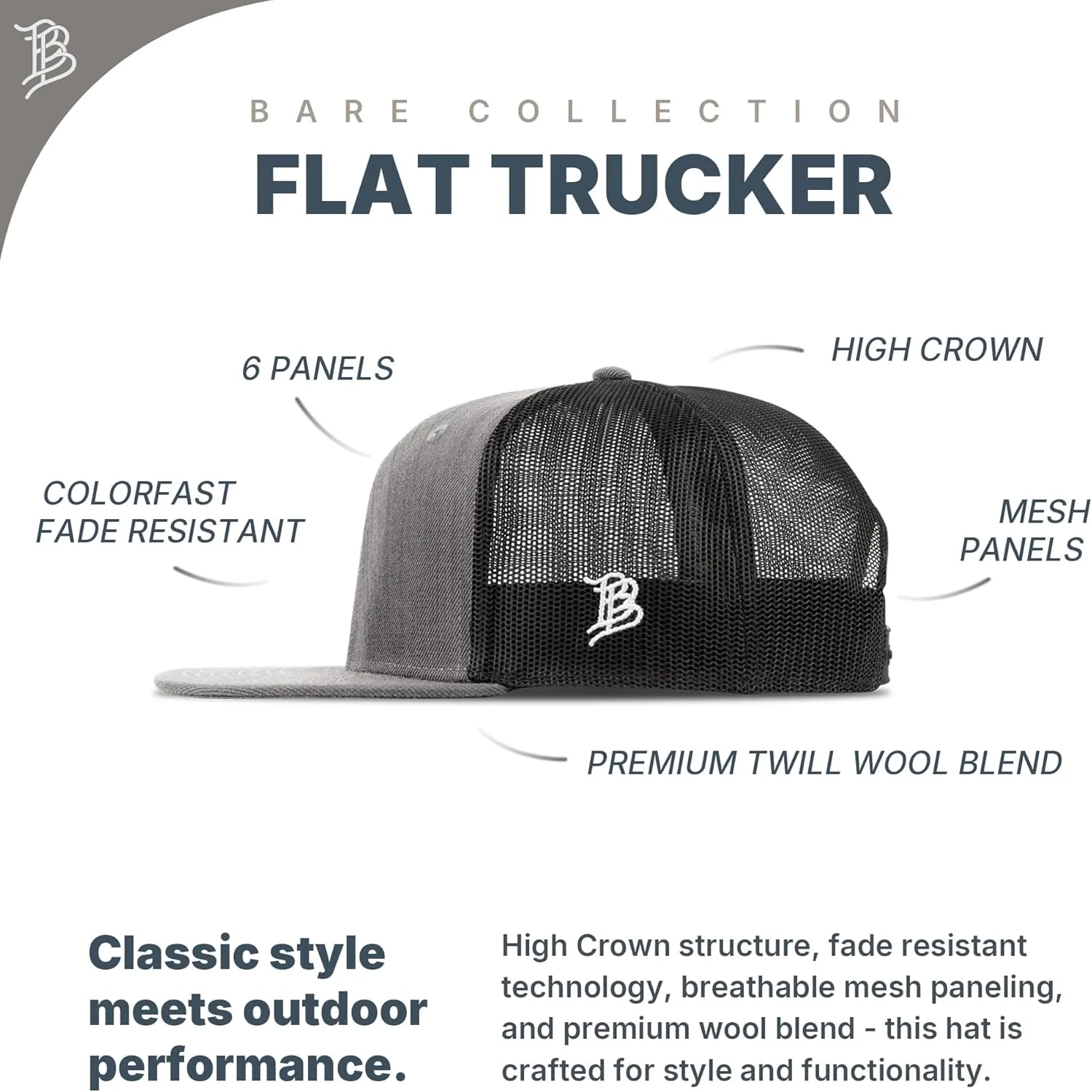 Branded Bills Hardworking PVC Flat Trucker, Snapback Closure, Lightweight, Comfortable Baseball Cap