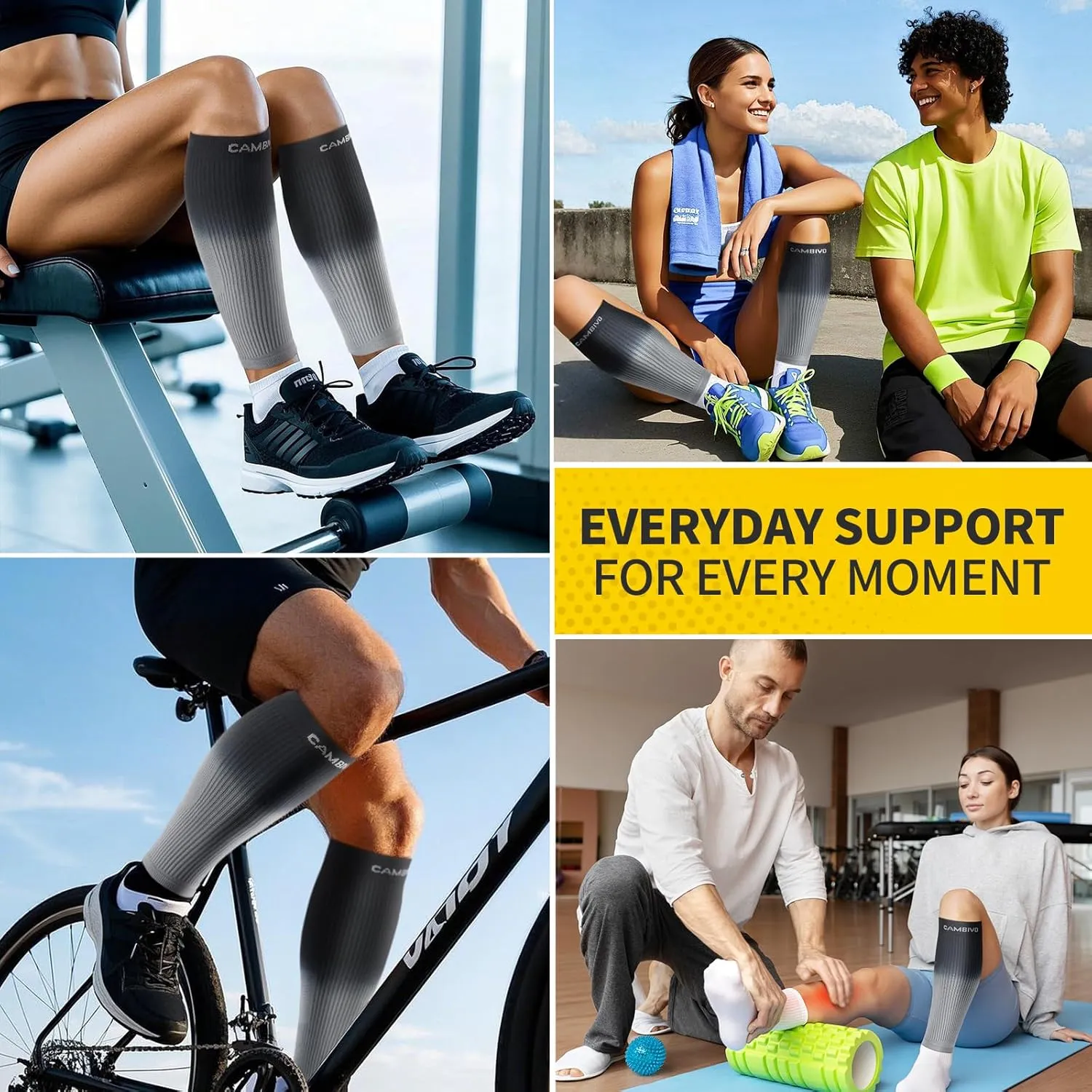 CAMBIVO Gradient Calf Compression Sleeves, 20-30 mmHg Medical Footless Compression Socks for Shin Splints, Leg Fatigue, Travel, Running, Standing & Daily Wear  Stylish & Comfortable Leg Support