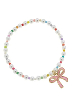 Canvas Style - Clementine Beaded Pearl Bow Stretch Children's Bracelet