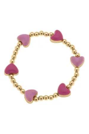 Canvas Style - Maggie Beaded Heart Children's Stretch Bracelet in Pink