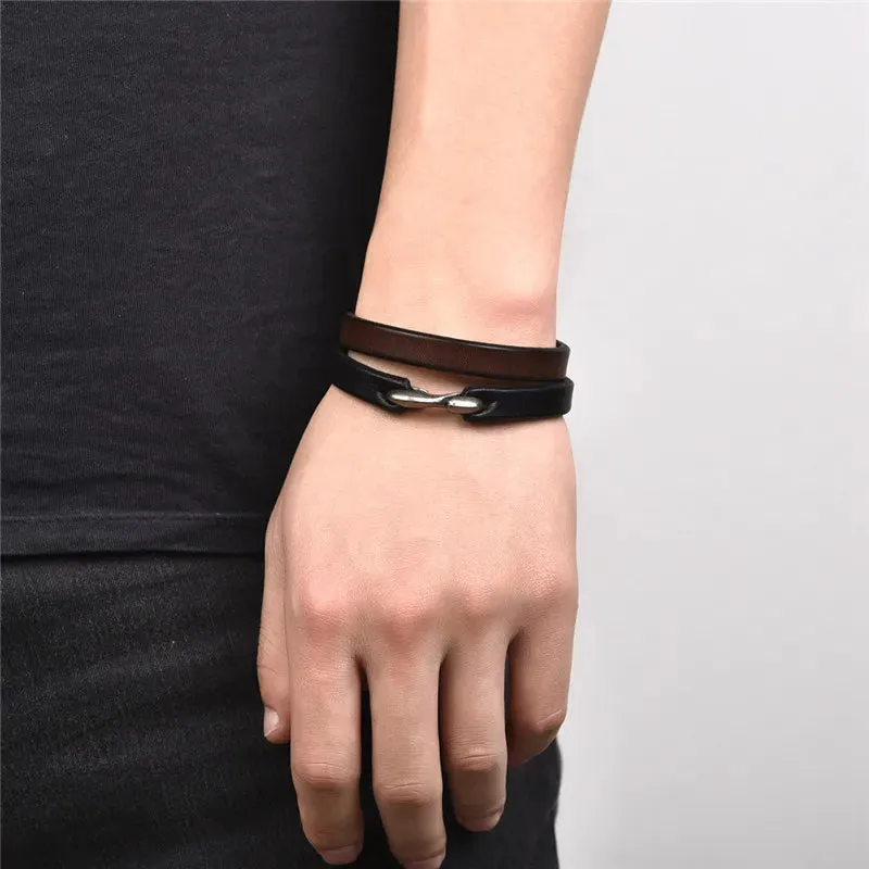 Classic Retro S Shape Stainless Steel Clasp Casual Leather Bracelets Men Couple Punk Fashion Outdoor Vintage Charm Bracelet Gift