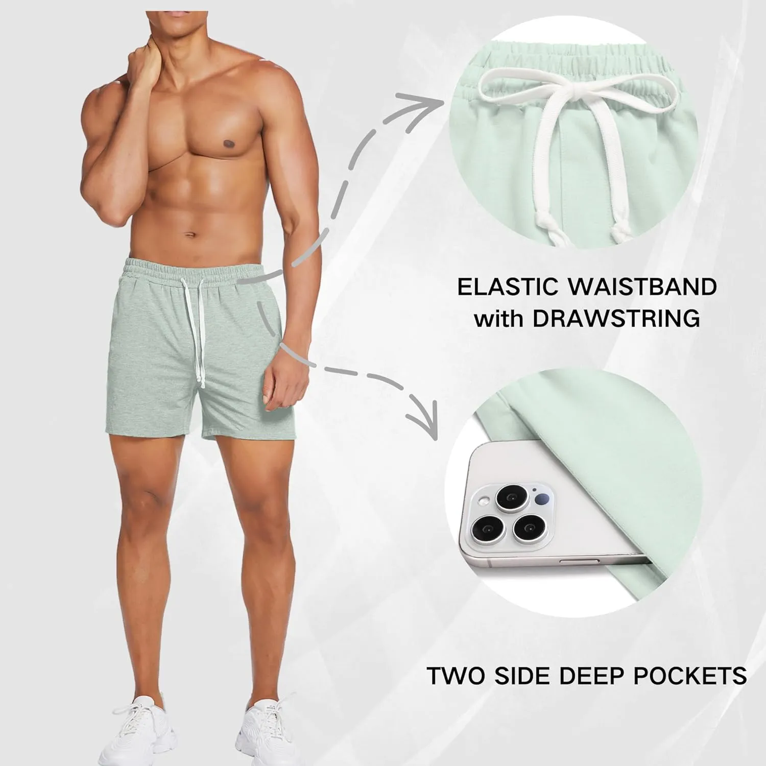 Deyeek 5.5 Inch Mens Pajama Shorts Sleep Cotton Lounge PJ Lightweight Elastic Waist Drawstring Nightwear Bottom with Pockets