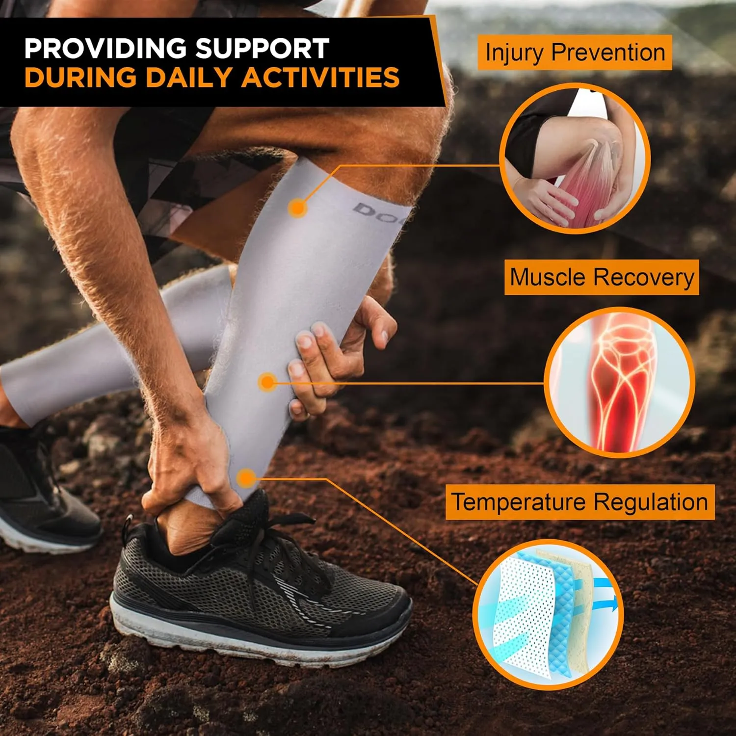 Doc Miller Compression Calf Sleeve for Men & Women, Premium Medical Grade, 20-30mmHg Graduated, Shin Splints, 1 Pair