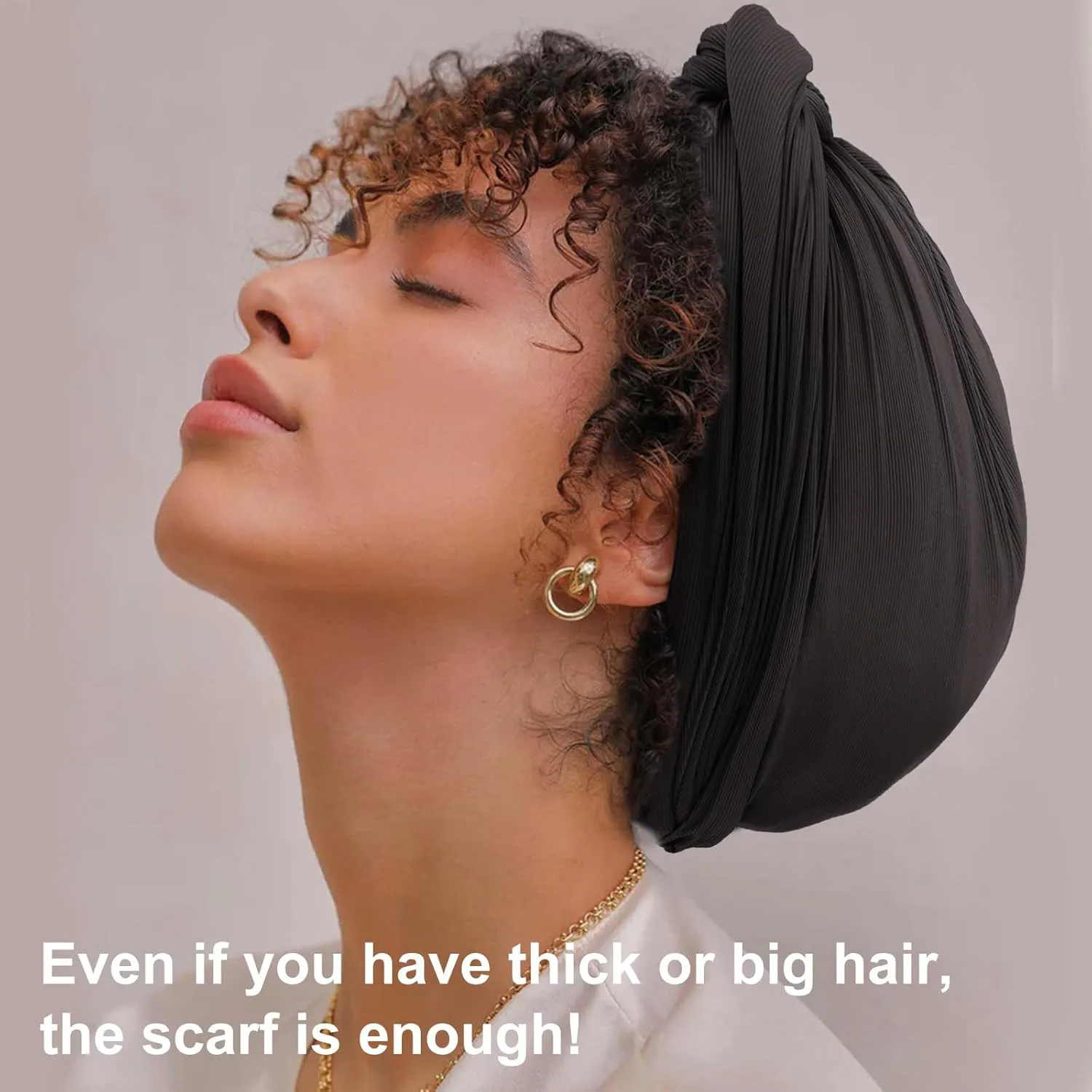 DRESHOW Hair Wrap for Women African Turban Knotted Hairwraps for Sleeping Long Stretch Jersey Head Scarf Ribbed Turban