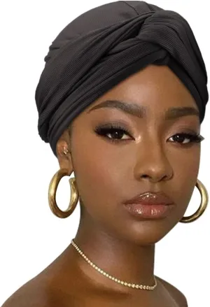 DRESHOW Hair Wrap for Women African Turban Knotted Hairwraps for Sleeping Long Stretch Jersey Head Scarf Ribbed Turban