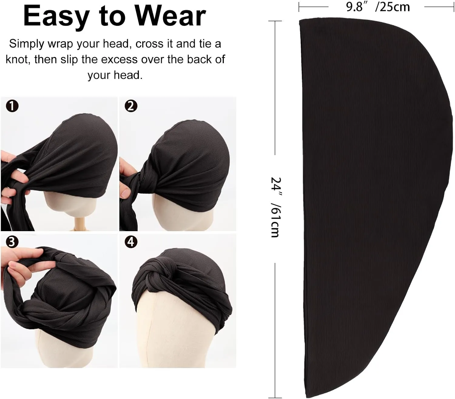 DRESHOW Hair Wrap for Women African Turban Knotted Hairwraps for Sleeping Long Stretch Jersey Head Scarf Ribbed Turban