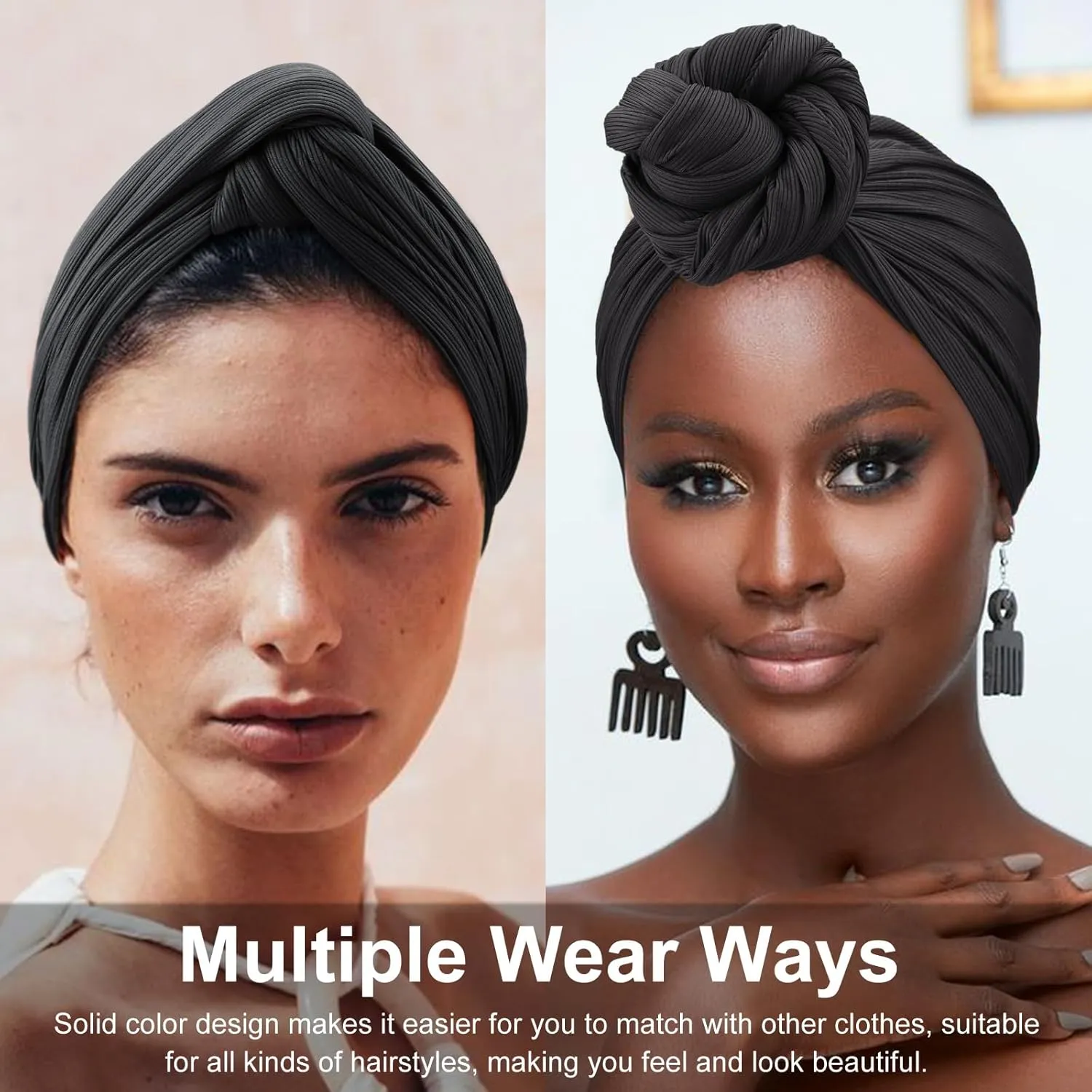 DRESHOW Hair Wrap for Women African Turban Knotted Hairwraps for Sleeping Long Stretch Jersey Head Scarf Ribbed Turban