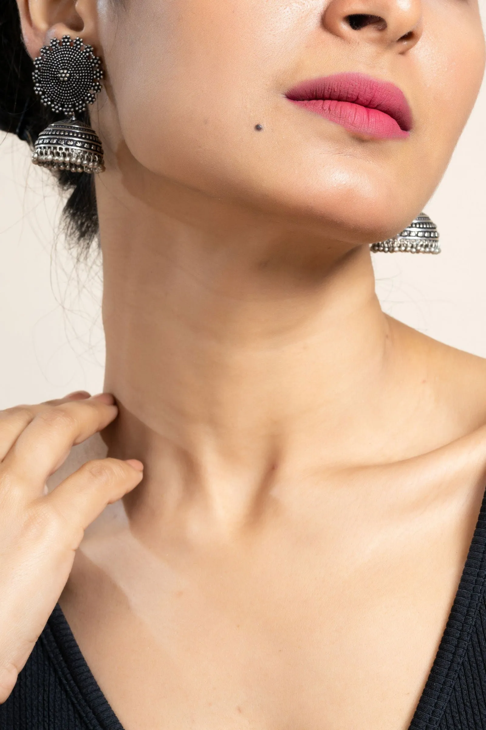 Handmade Designer German Silver Floral Stud Jhumka Earrings - Lightweight, Oxidized Finish, Perfect for All Occasions