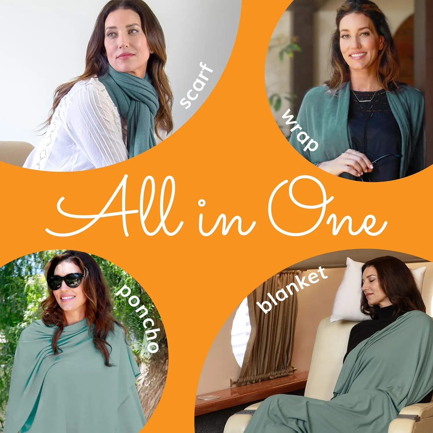 Happyluxe Travel Shawl Wraps for Women - 68x35in Wrap. Lightweight Pashmina, Airplane Travel Blanket Scarf. Made In USA