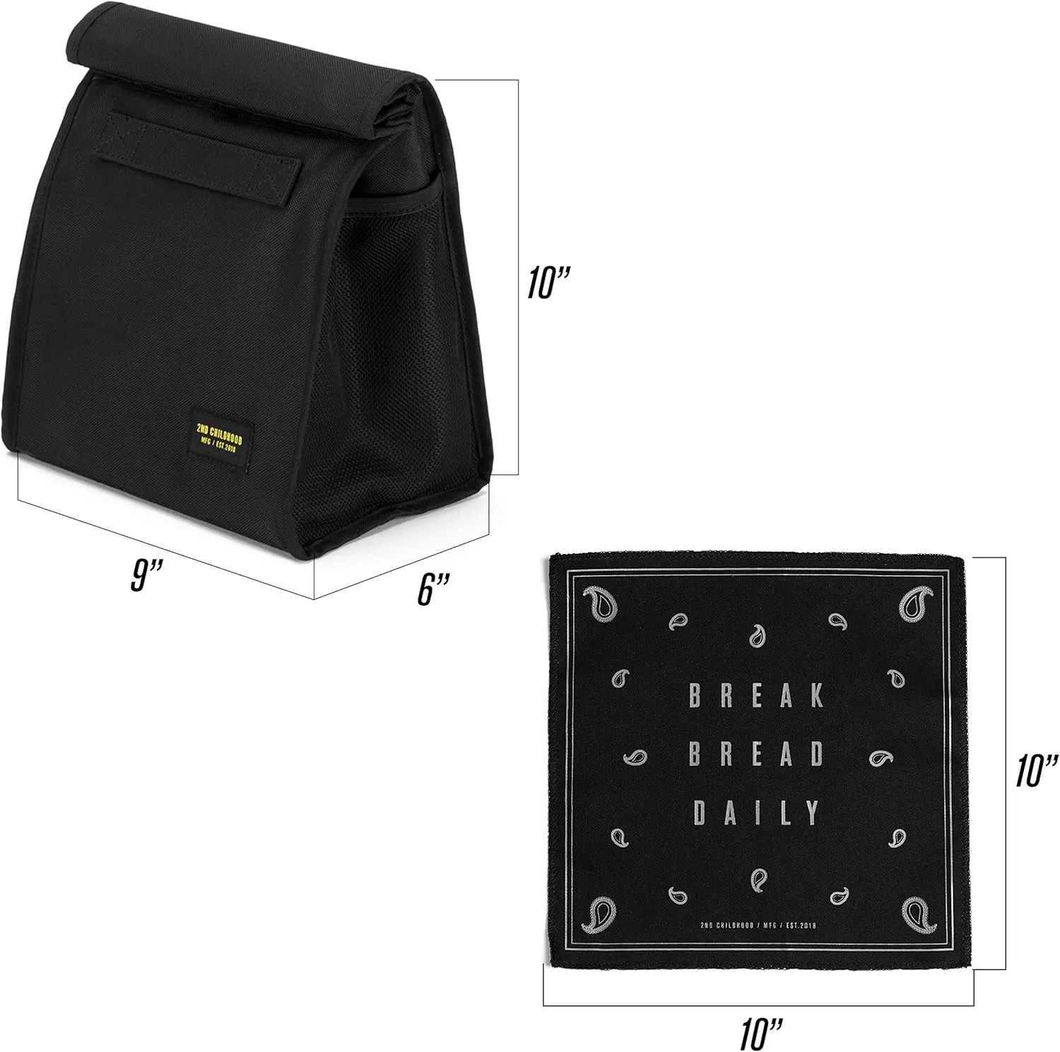 Insulated Lunch Bag for Men and Women - Rolltop Lunch Box with 2 Side Mesh Pockets and 1 Exteral Slip Pocket (Black)