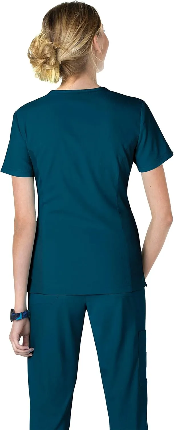 KOI Lite Women's Philosophy Mock Wrap Side Zipper Solid Scrub Top