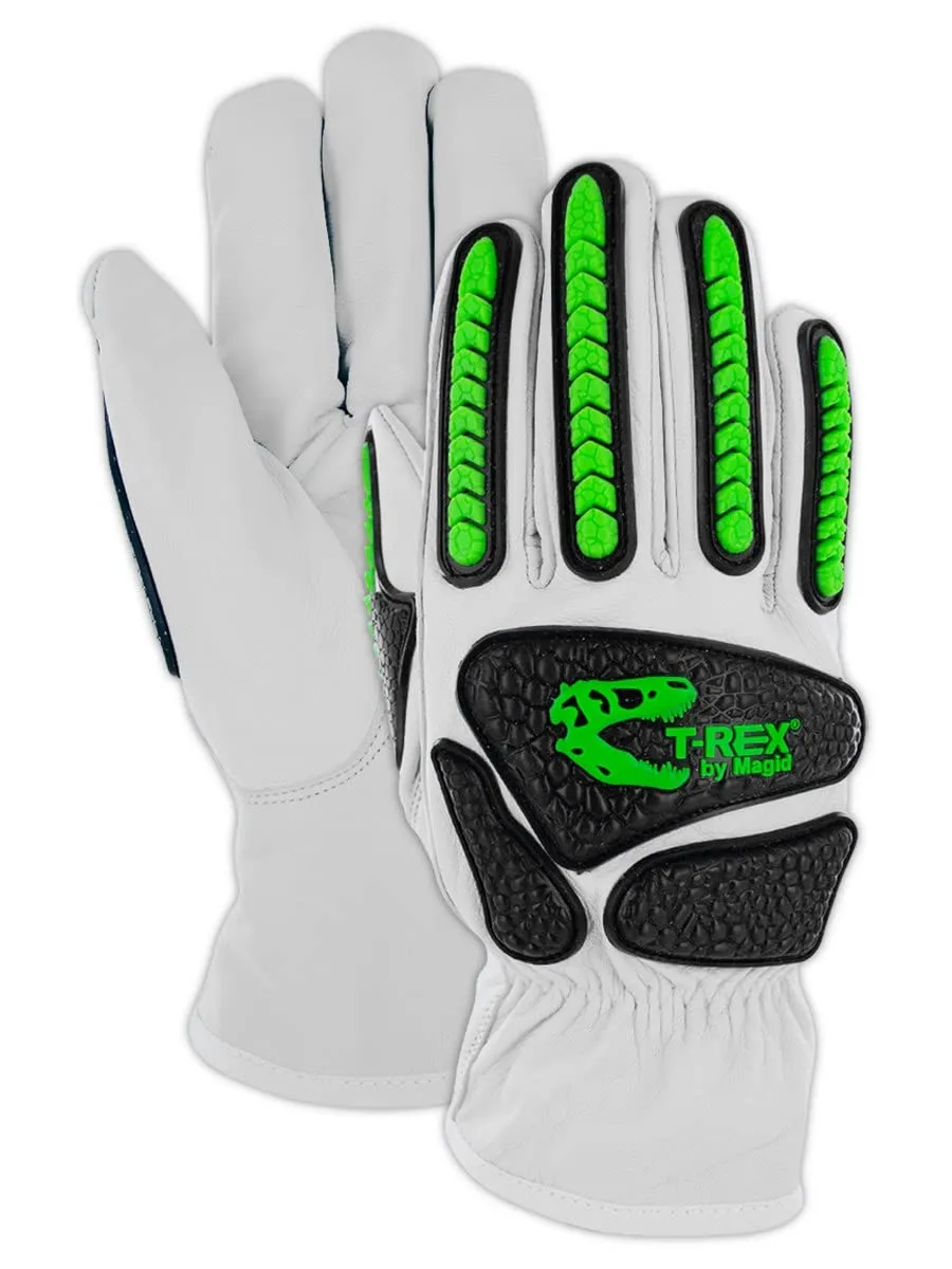 MAGID T-REX Rebel Series TRX814 Goatskin para-Aramid Lined Driver Impact Glove  Cut Level A6-9/L (1 PR), White