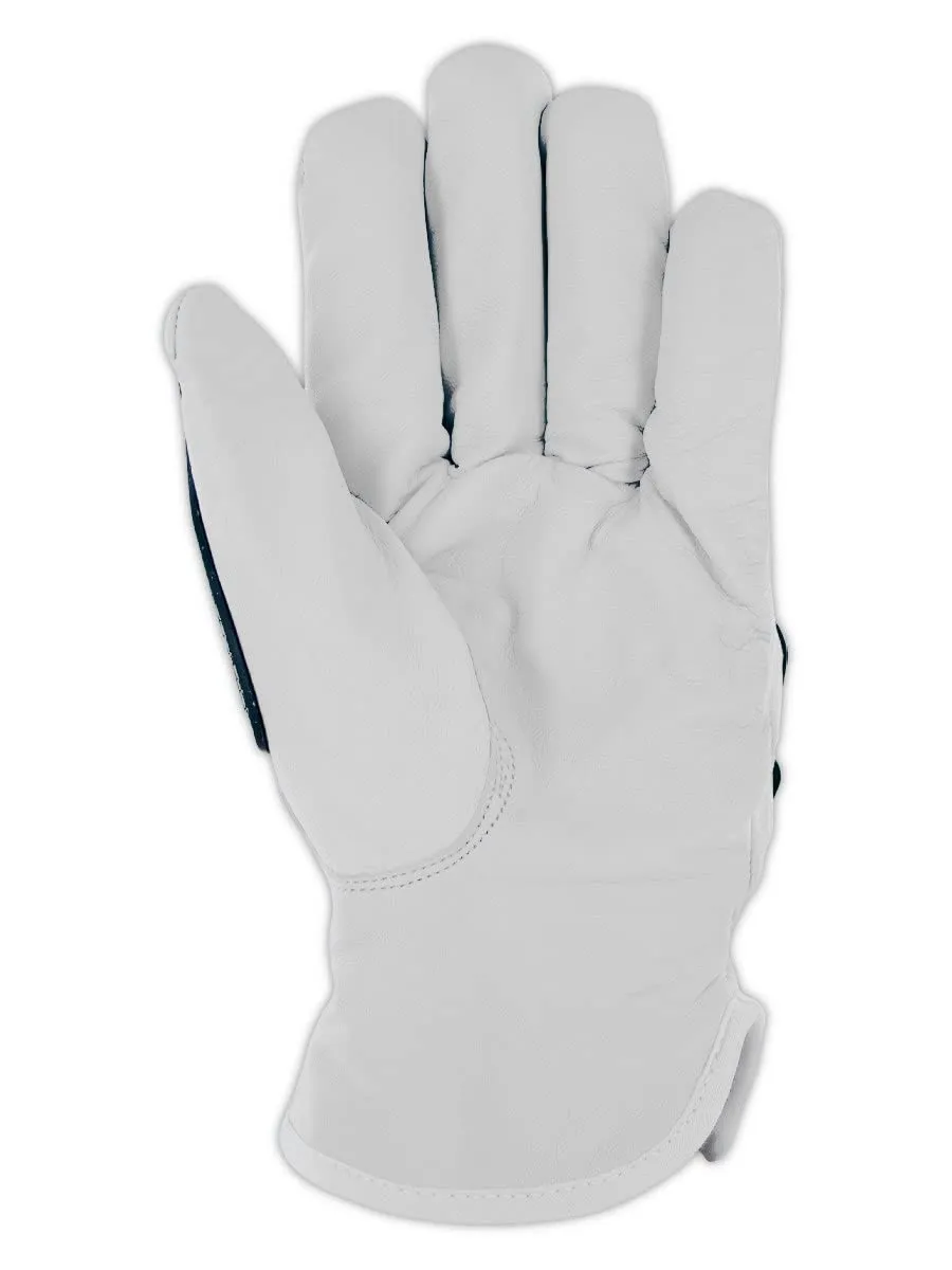 MAGID T-REX Rebel Series TRX814 Goatskin para-Aramid Lined Driver Impact Glove  Cut Level A6-9/L (1 PR), White