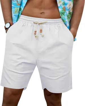 NITAGUT Mens Linen Shorts Classic Fit Short Elastic Waist Drawstring Summer Beach Shorts