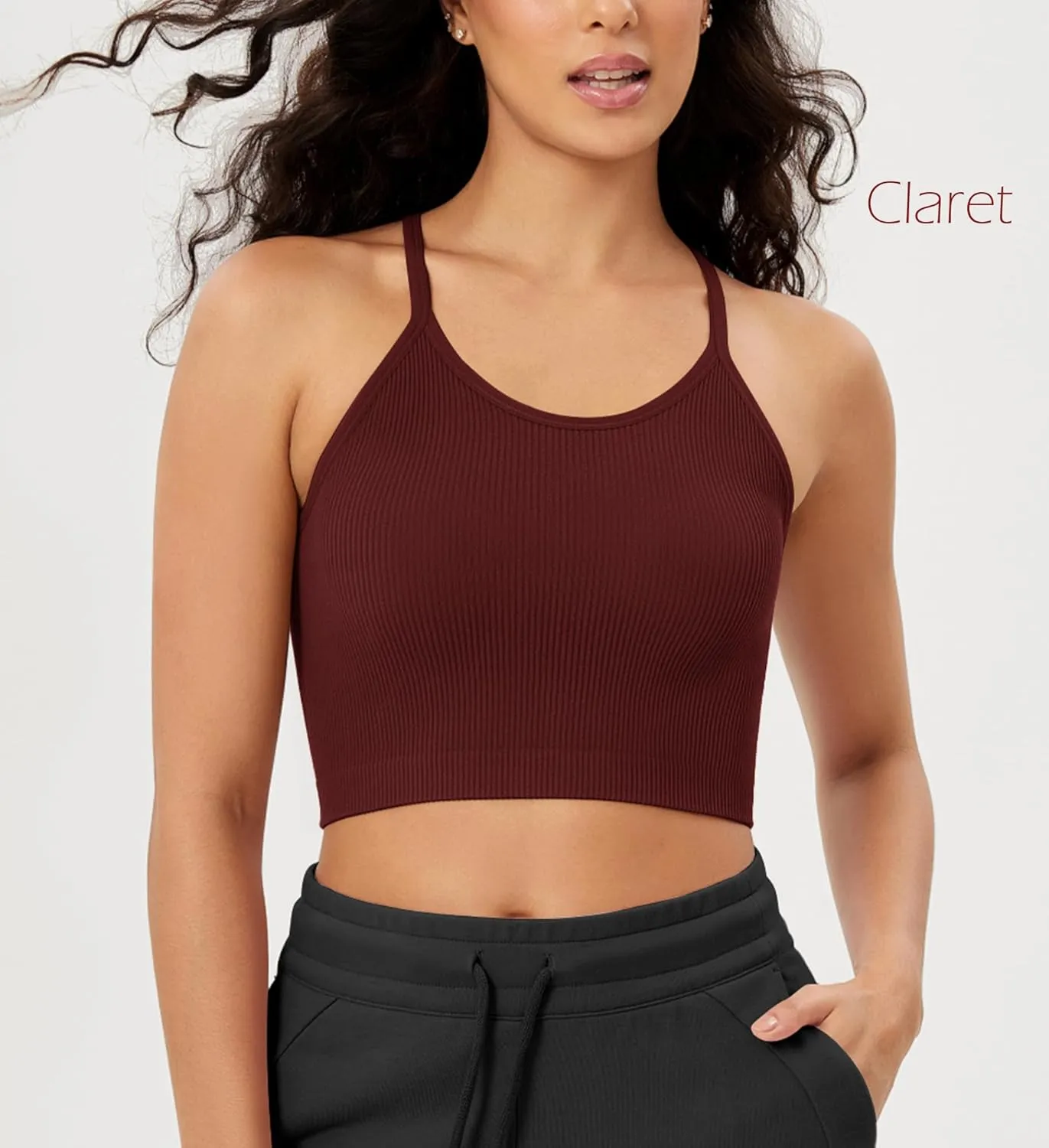 ODODOS Women's Crop 3-Pack Seamless Rib-Knit Camisole Crop Tank Tops