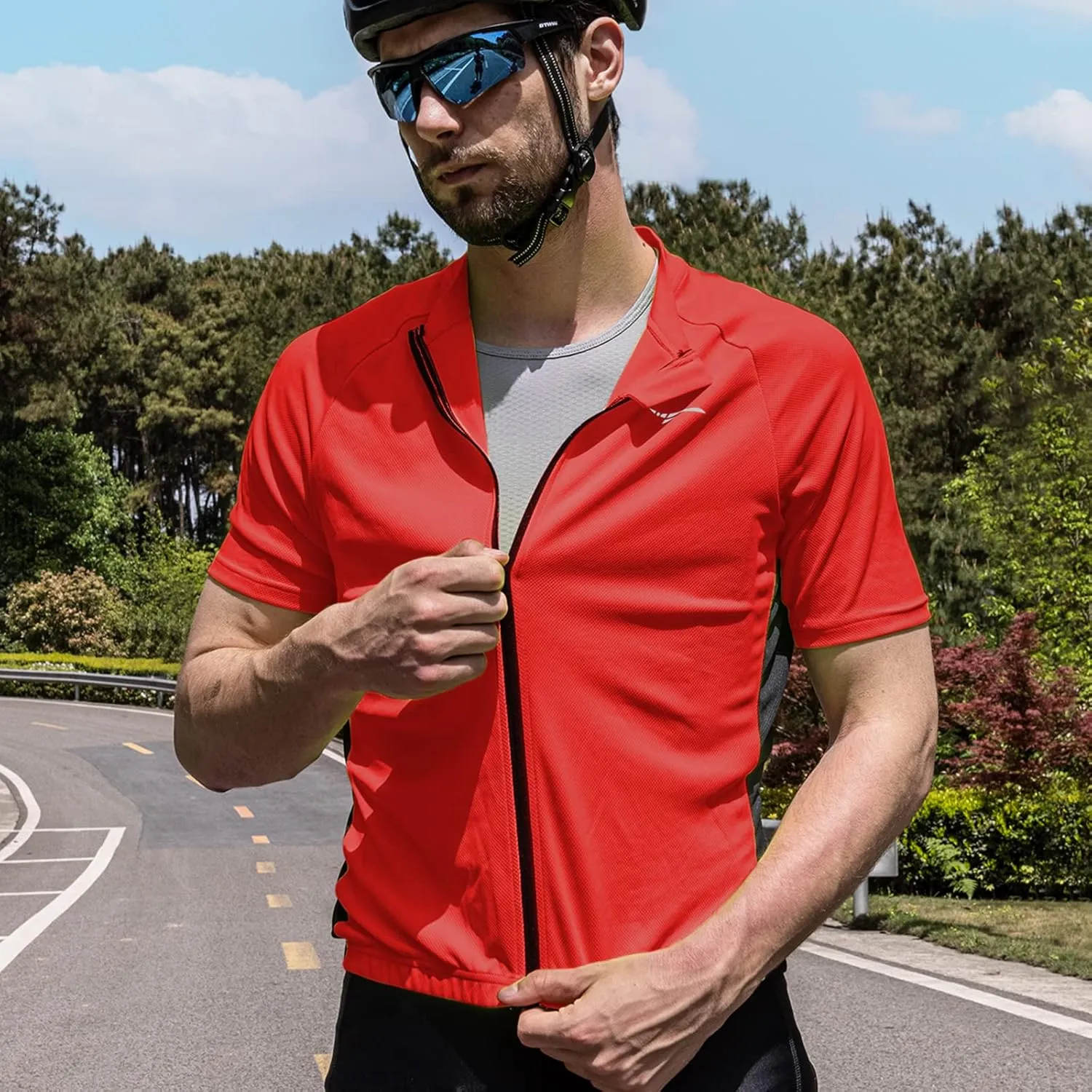 Przewalski Men's Cycling Jersey Bike Short Sleeve Full Zipper Bicycle Biking Shirts with 3 Rear Pockets Breathable