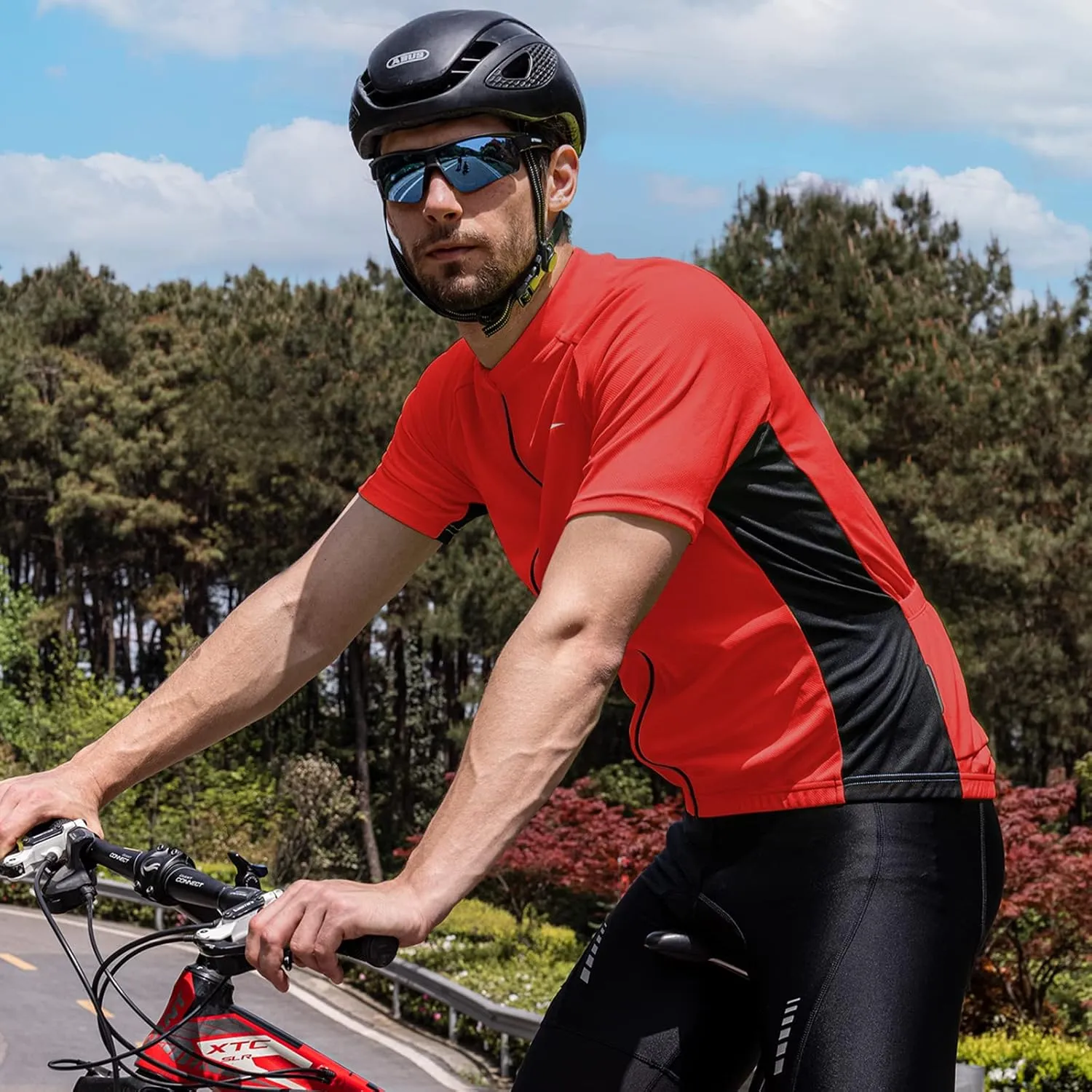 Przewalski Men's Cycling Jersey Bike Short Sleeve Full Zipper Bicycle Biking Shirts with 3 Rear Pockets Breathable