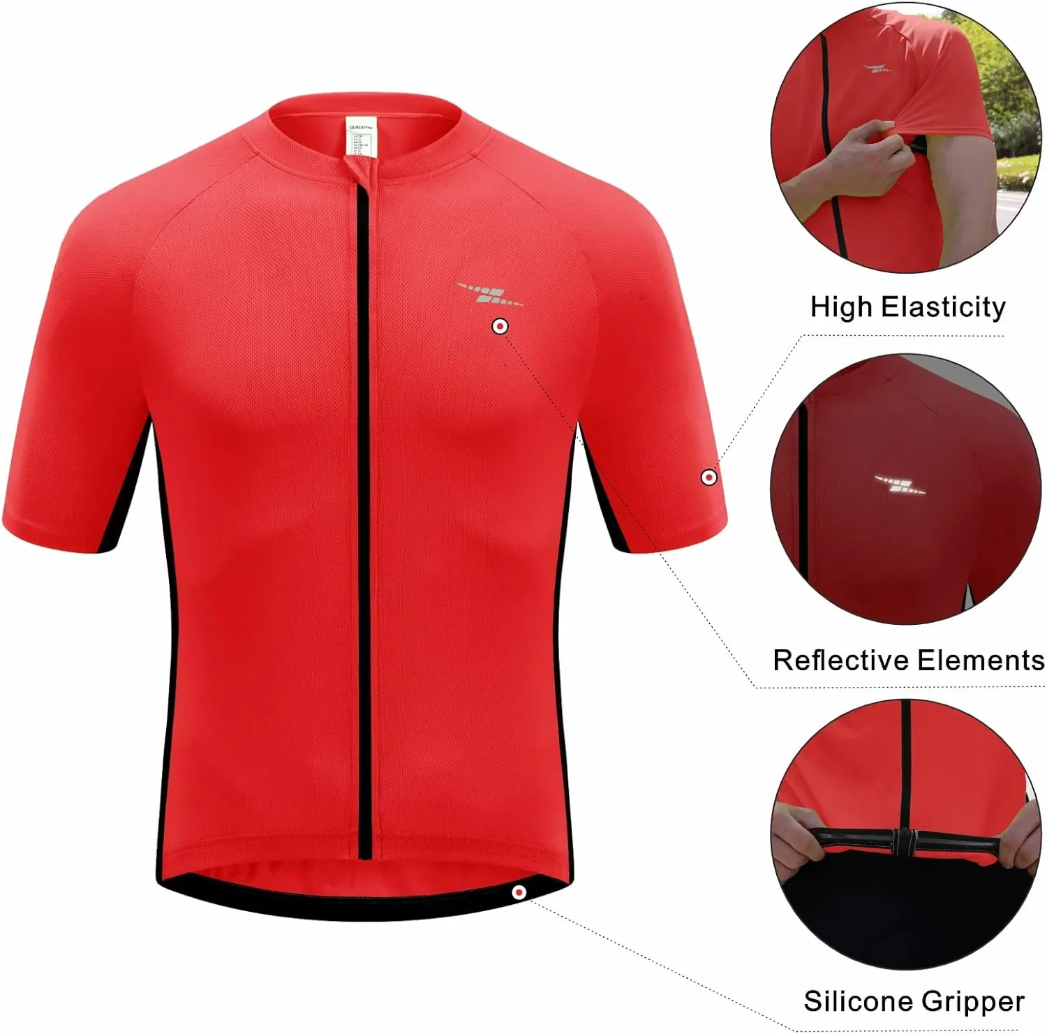Przewalski Men's Cycling Jersey Bike Short Sleeve Full Zipper Bicycle Biking Shirts with 3 Rear Pockets Breathable