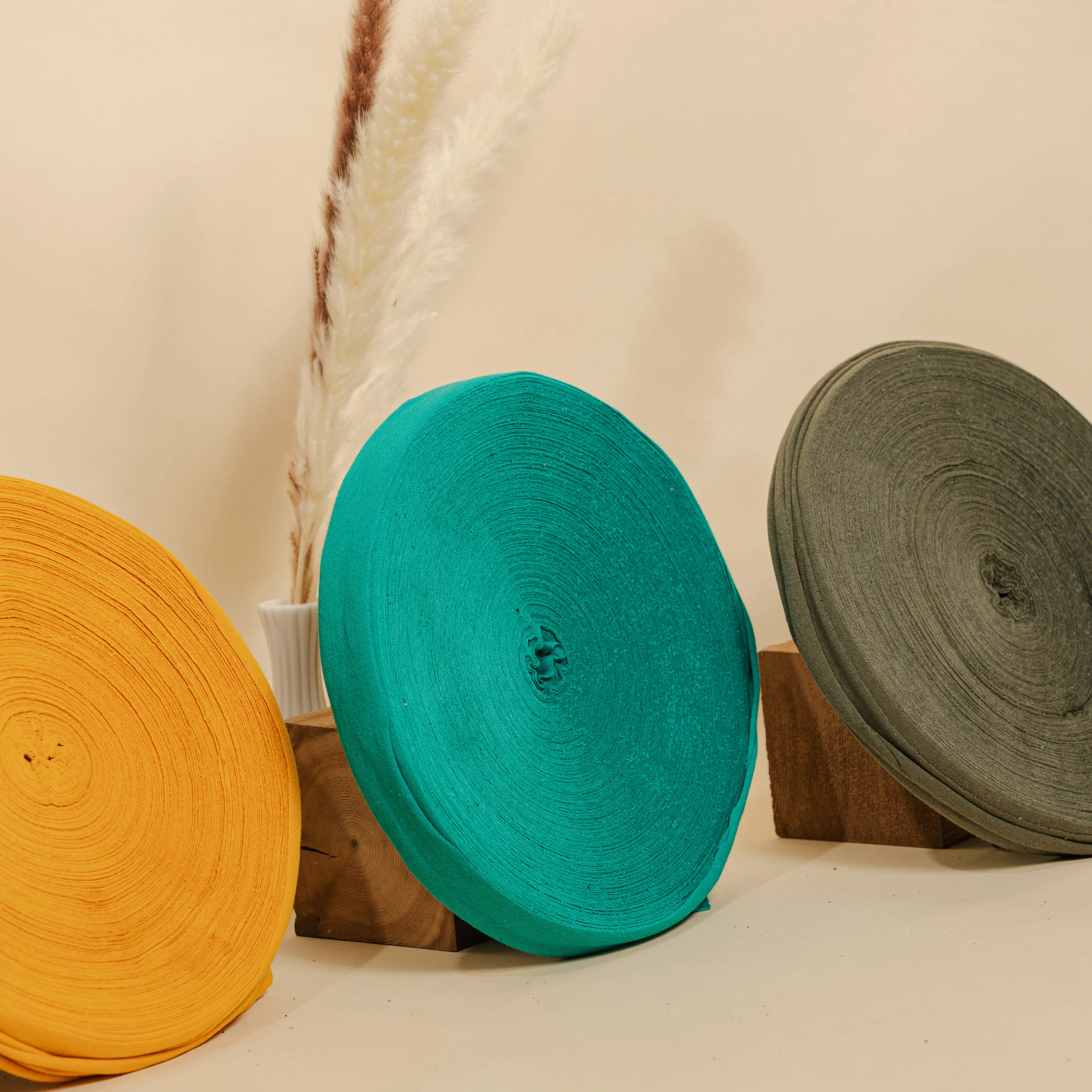 Ribbon Cotton T-Shirt Yarn Peacock Blue Color