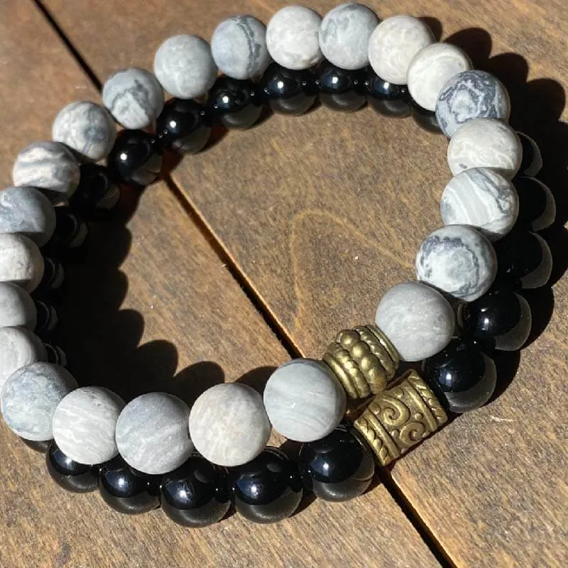 Stack Jasper and Black Onyx Bracelet