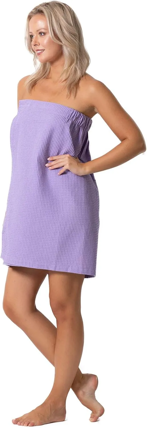 Turkish Linen Womens Waffle Spa Body Wrap with Adjustable Closure