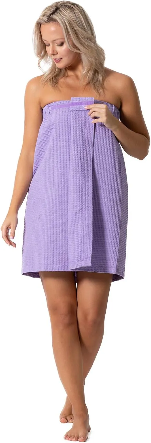 Turkish Linen Womens Waffle Spa Body Wrap with Adjustable Closure