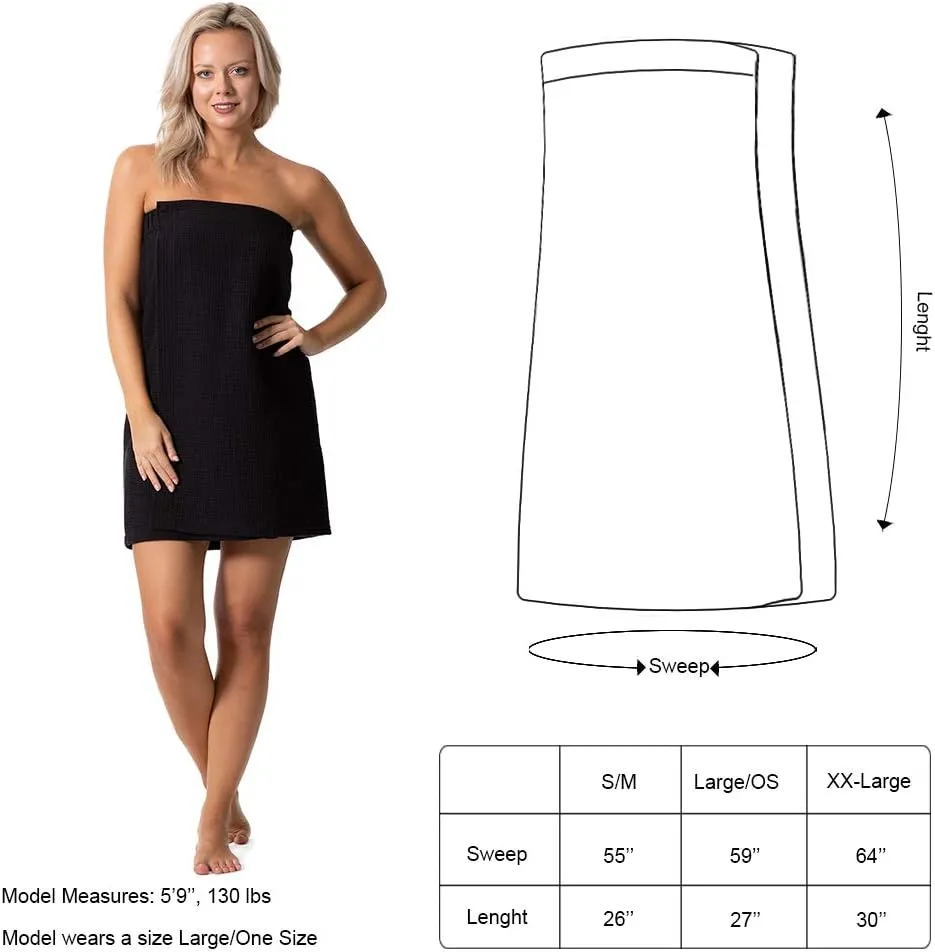 Turkish Linen Womens Waffle Spa Body Wrap with Adjustable Closure