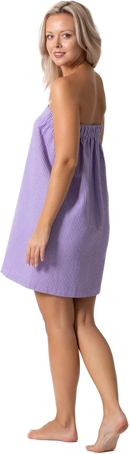 Turkish Linen Womens Waffle Spa Body Wrap with Adjustable Closure