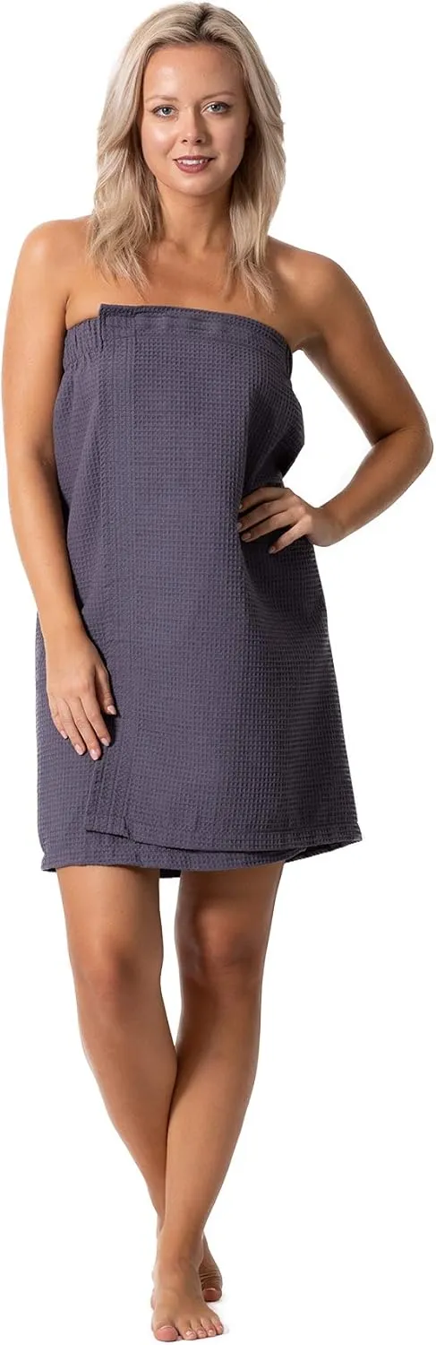 Turkish Linen Womens Waffle Spa Body Wrap with Adjustable Closure
