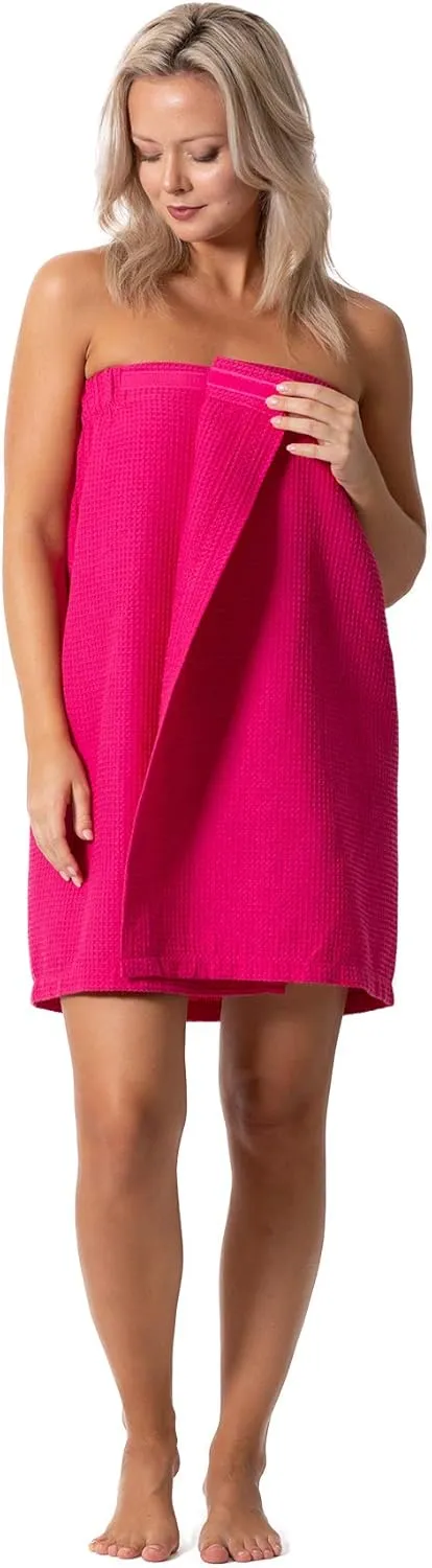 Turkish Linen Womens Waffle Spa Body Wrap with Adjustable Closure