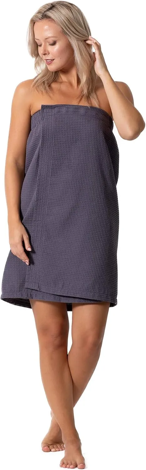 Turkish Linen Womens Waffle Spa Body Wrap with Adjustable Closure