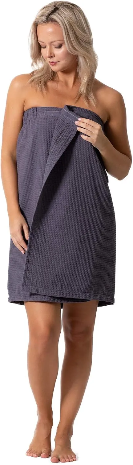 Turkish Linen Womens Waffle Spa Body Wrap with Adjustable Closure