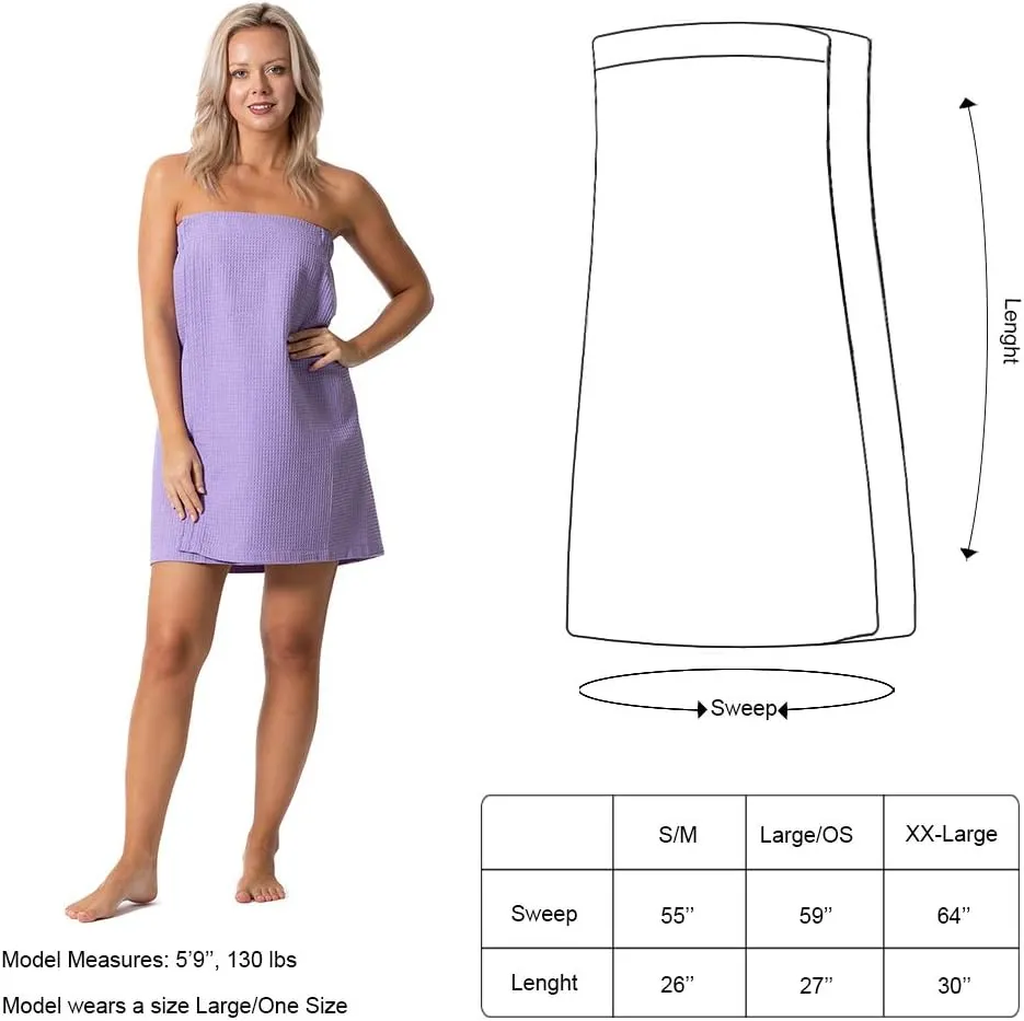 Turkish Linen Womens Waffle Spa Body Wrap with Adjustable Closure