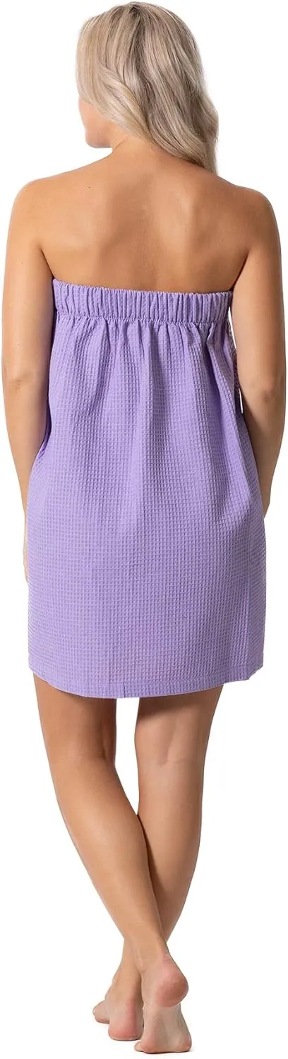 Turkish Linen Womens Waffle Spa Body Wrap with Adjustable Closure