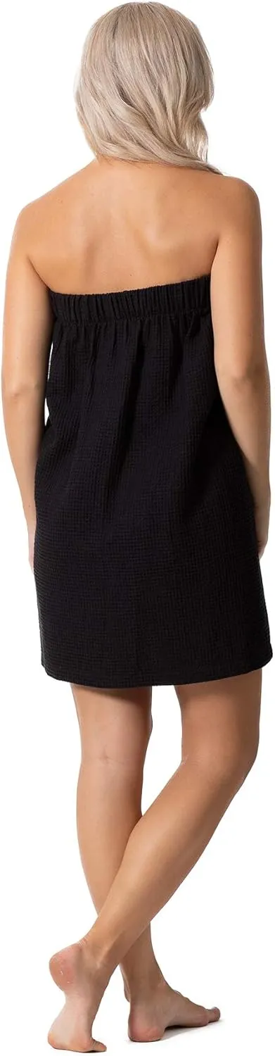 Turkish Linen Womens Waffle Spa Body Wrap with Adjustable Closure