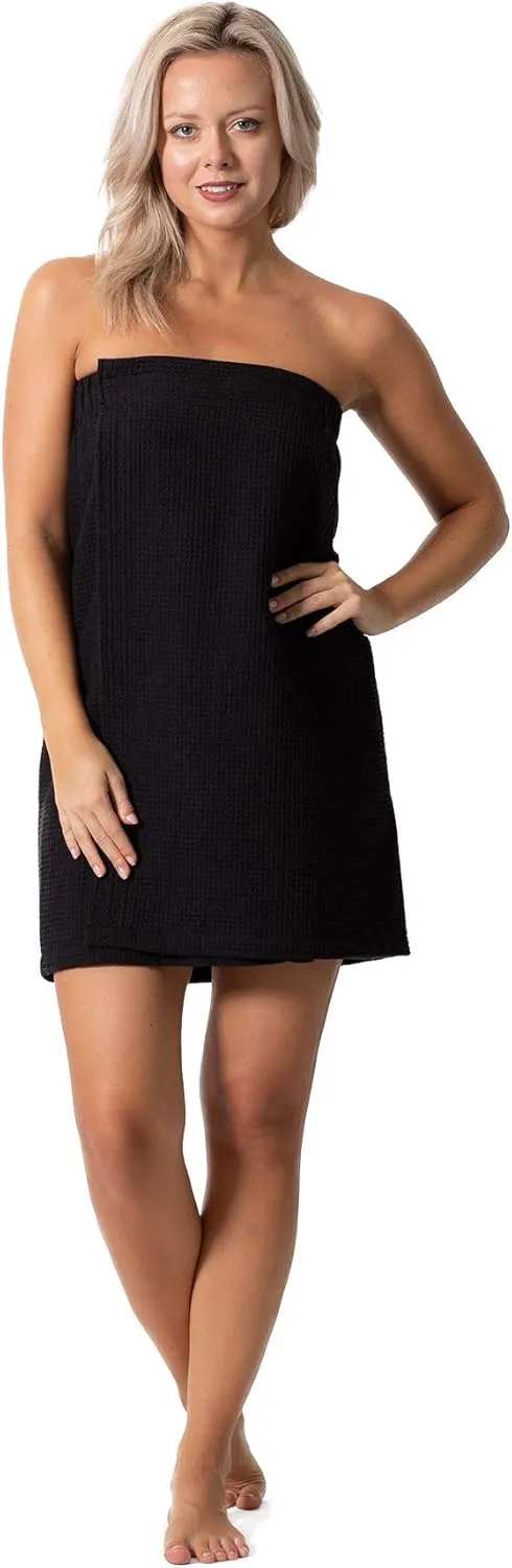 Turkish Linen Womens Waffle Spa Body Wrap with Adjustable Closure