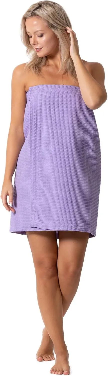 Turkish Linen Womens Waffle Spa Body Wrap with Adjustable Closure