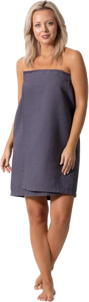Turkish Linen Womens Waffle Spa Body Wrap with Adjustable Closure