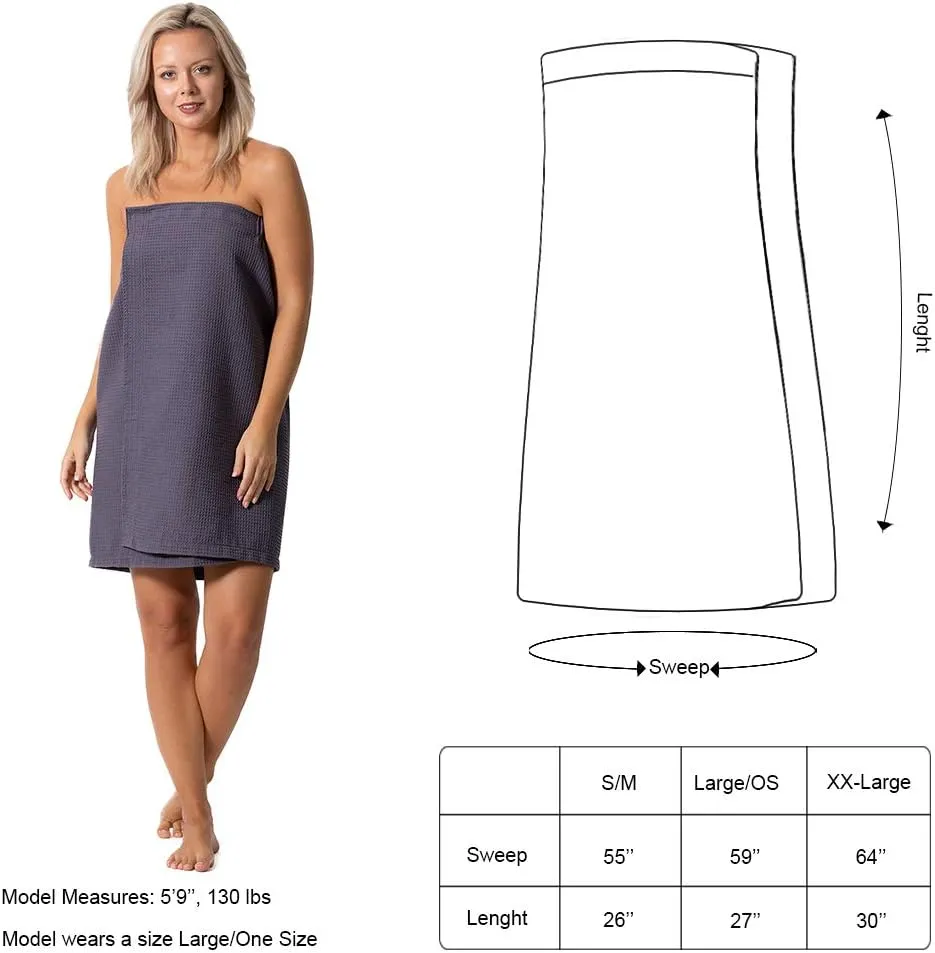 Turkish Linen Womens Waffle Spa Body Wrap with Adjustable Closure