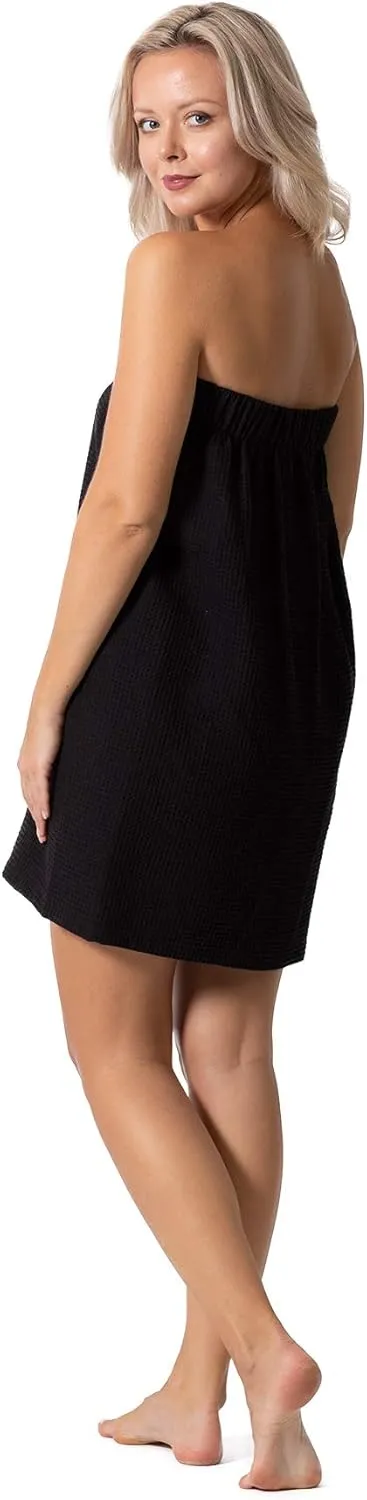 Turkish Linen Womens Waffle Spa Body Wrap with Adjustable Closure