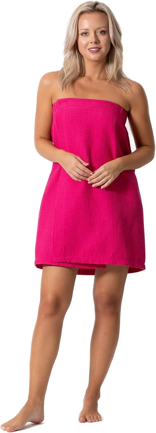 Turkish Linen Womens Waffle Spa Body Wrap with Adjustable Closure