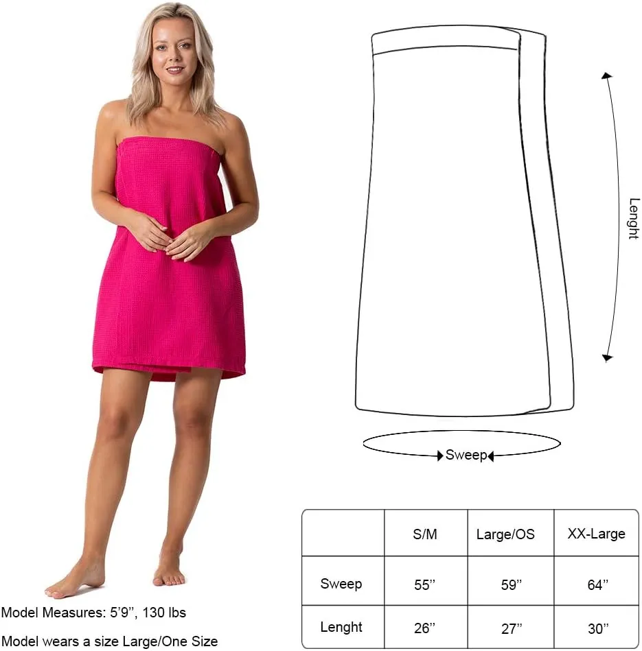 Turkish Linen Womens Waffle Spa Body Wrap with Adjustable Closure