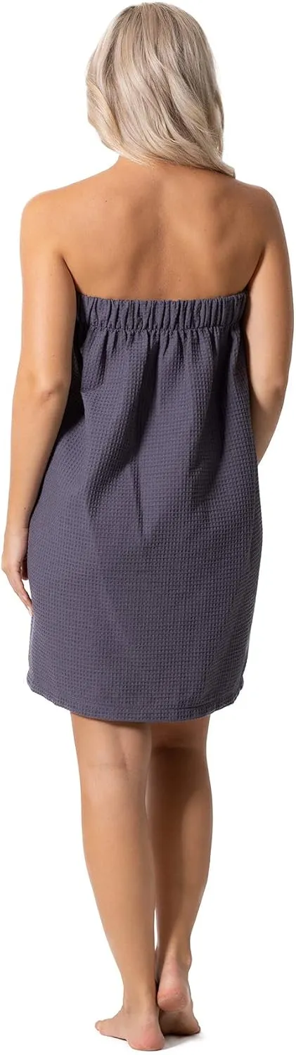 Turkish Linen Womens Waffle Spa Body Wrap with Adjustable Closure