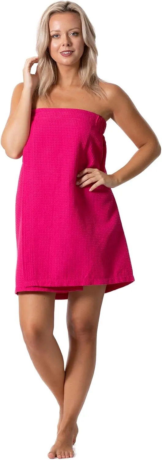 Turkish Linen Womens Waffle Spa Body Wrap with Adjustable Closure