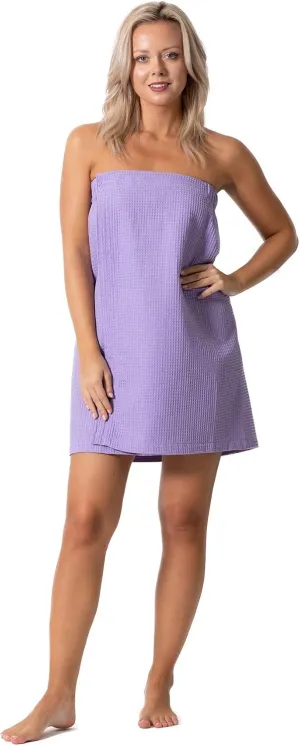Turkish Linen Womens Waffle Spa Body Wrap with Adjustable Closure